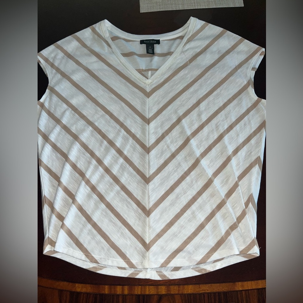 White house black market chevron stripe tan  top blouse m knit shirt new
